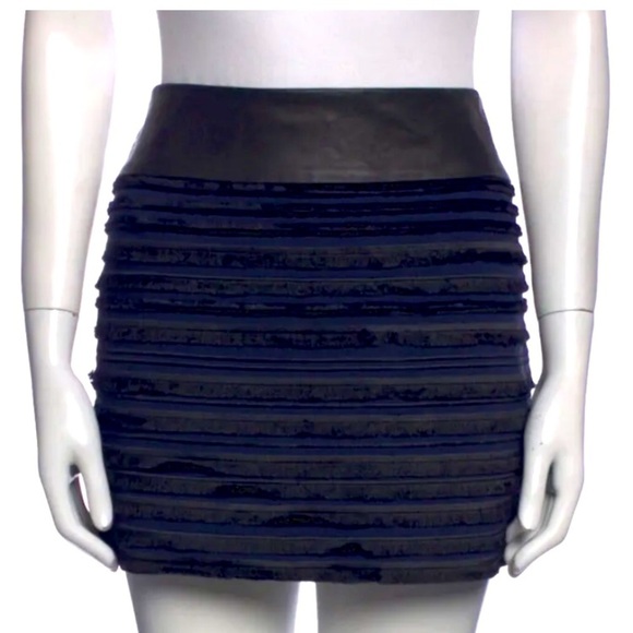 Rag & Bone Lambskin Leather trim, satin and Fringe Mini Skirt - Picture 1 of 7